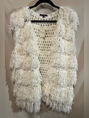 Over Kleshas Cream Fringe Crochet Vest